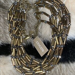 Chico's Layered Gold-Tone Tube Bead Necklace with Silver Accents
